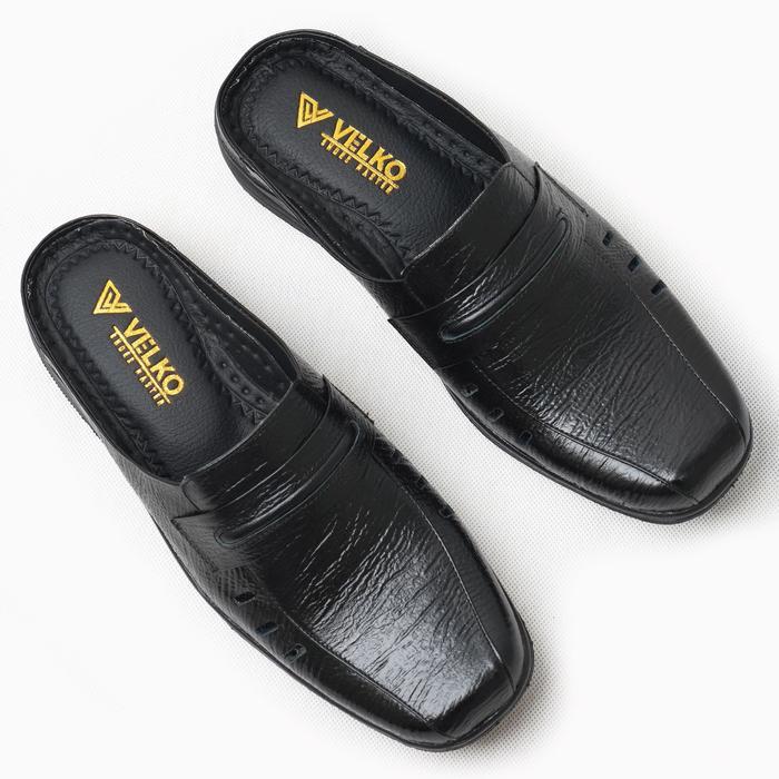 Sepatu Slop Pria Bustong Sepatu Sandal Kulit Sapi Asli Original Velko Slb - 05 Sepatu Sandal Kulit A