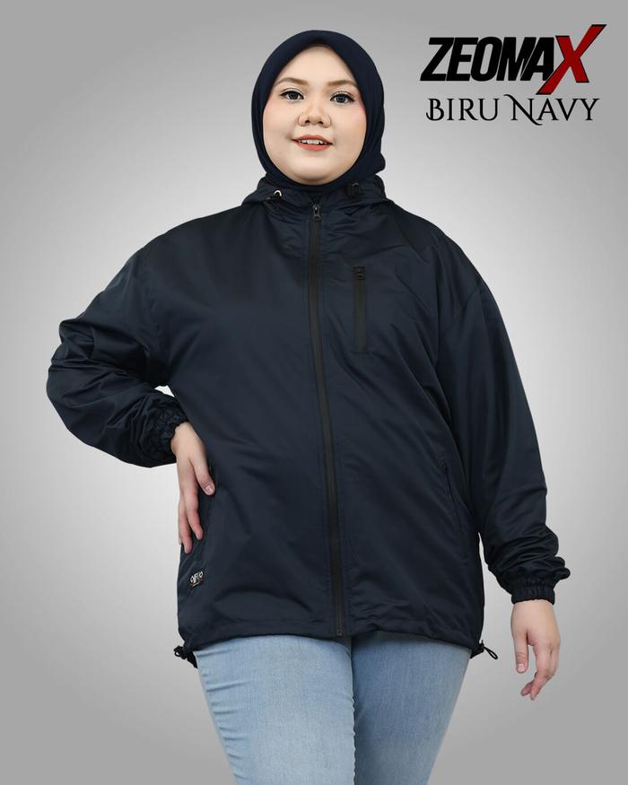 Windbreaker Onfito ZEOMAX Biru Navy-Jaket Jumbo-Jaket Parasut Hoodie Bomber Cowok Cewek