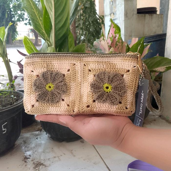 Dompet Rajut 2 ruang Dompet Rajut Uang & HP Wanita