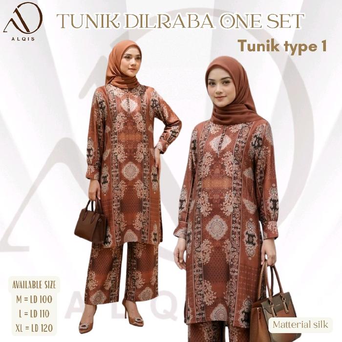 One set Tunik setelan long  Dilraba ALQIS Bergaya Turki Bahan Silk lembut , Adem kekinian Elegan ,  