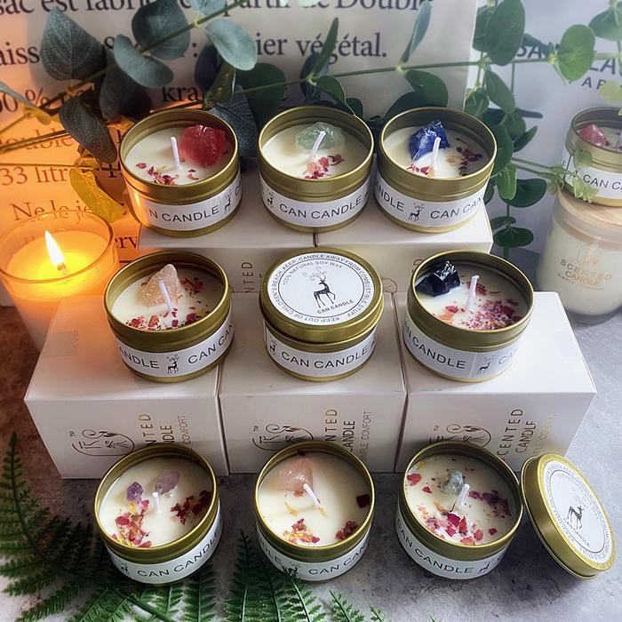 Kotak Timah Emas Lilin Aromaterapi Batu Kristal Bunga Kering Lilin