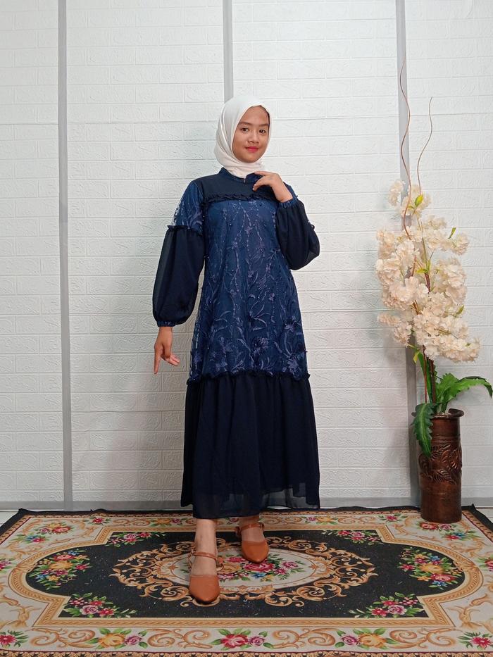 Gamis Anak Mewah Ceruty Mix Brokat Tile - Usia 6-12 Tahun