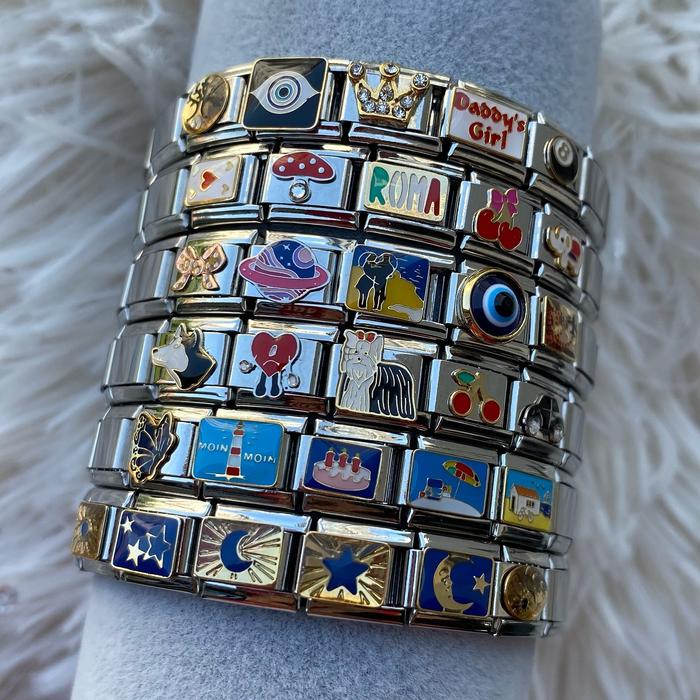 Fashion 2025 Eye Moon Star Heart Car Charm Italy Link for 9mm Stainless Steel Bracelet Making DIY Je
