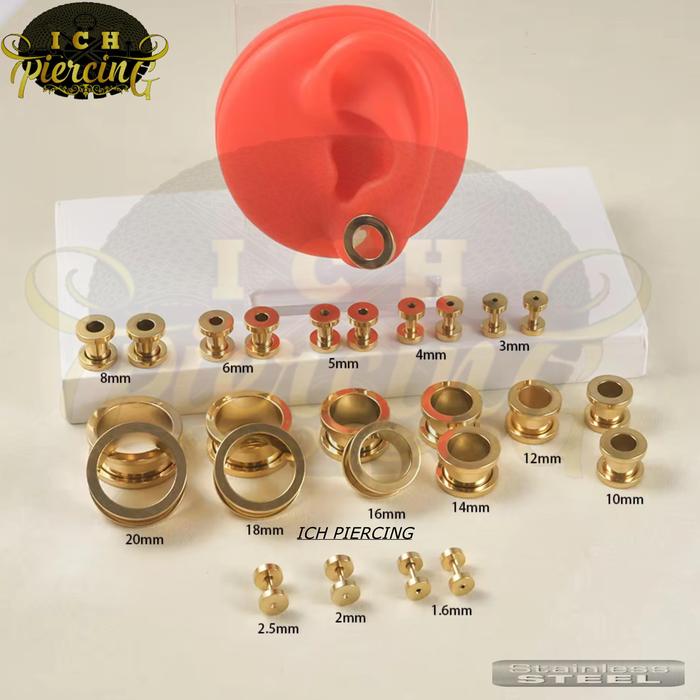 ICH 1PCS Anting plug Titanium Gold/ Piercing Tunnel ear plug / Earring Tunnel plugs titanium gold
