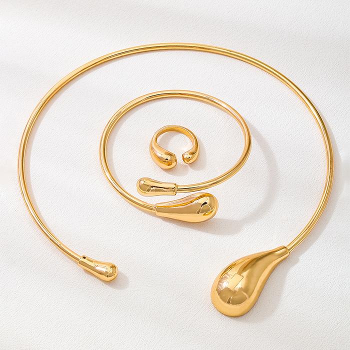 DIEZI 3pcs/set Vintage Torque Necklaces Bangles Rings Set For Women Punk Geometric Gold Silver Color