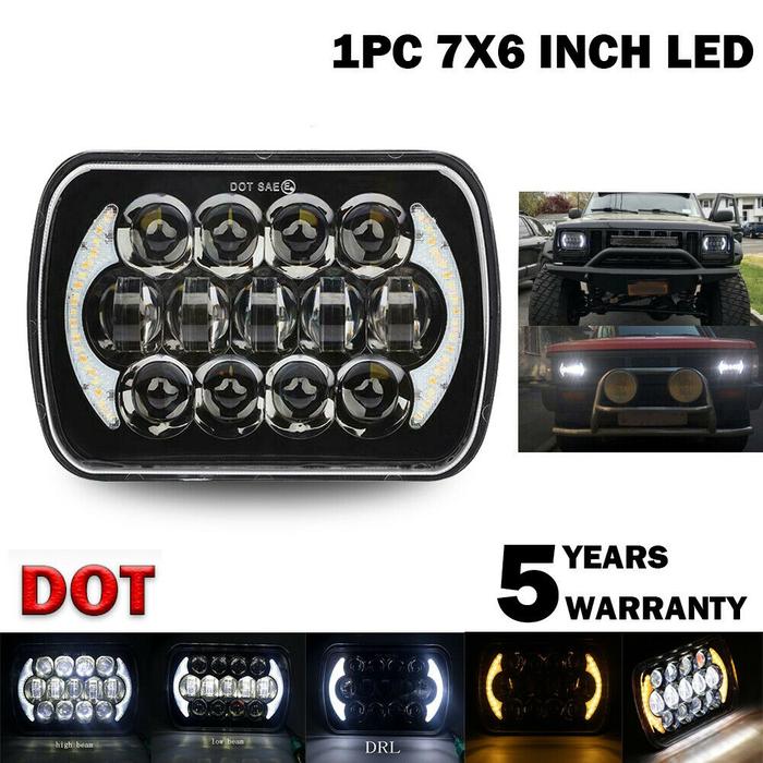 210W 5X7 Inch 7X6 Inch Projector LED Headlight DRL with H4 Harness