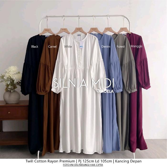 [ MOELA ] Silnia Midi Dress Maxy Gamis Abaya Wanita Twill Cotton Rayon Premium Kancing Depan Pj 125c