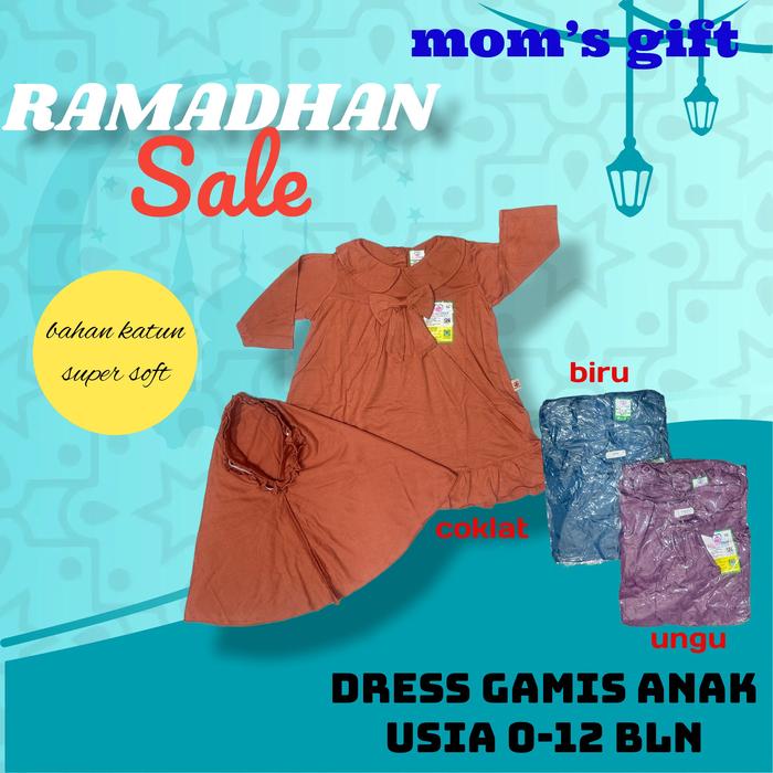 3 SET MOM'S GIFT D-5164 Baju Muslim/Gamis Anak/Bayi Perempuan Cewek (Dress+Hijab) Bahan Katun Baju M