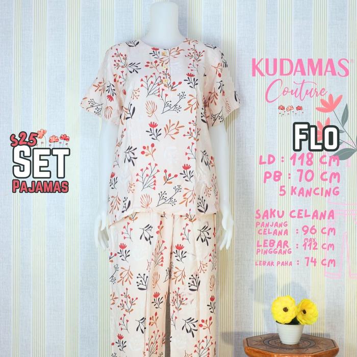 Kuda Mas Couture Set Pajamas LD 120 cm | 3 Kancing Busui | Atasan pendek Celana Panjang - 