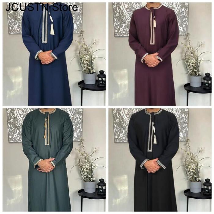 New Muslim Men Long Sleeve Pullover Dress Abaya Daffah Jubba Thobe Pakistan Saudi Arab Kaftan Islam 