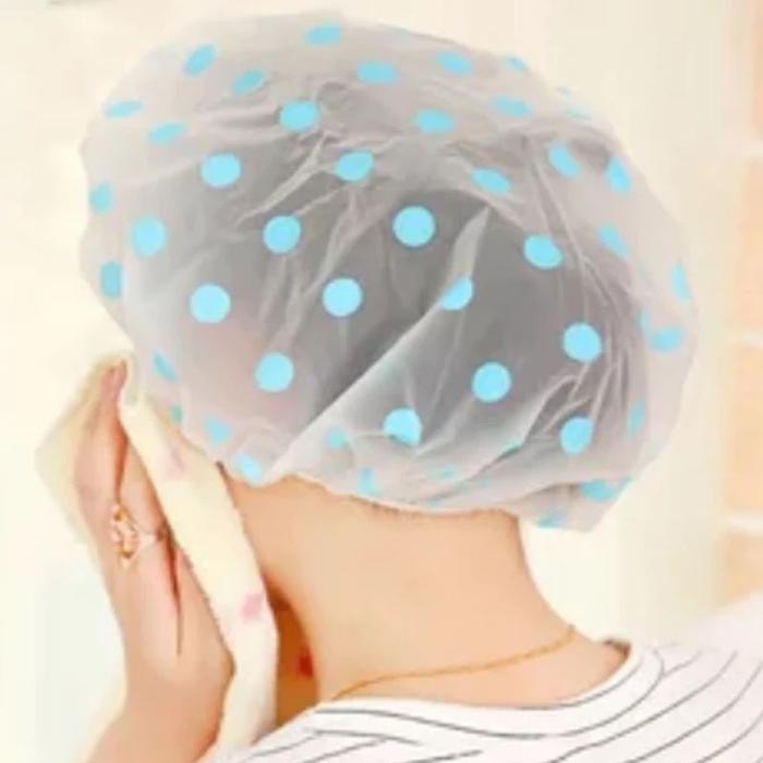 Shower Cap Plastik Polkadot Tebal Alat Mandi Pelindung Rambut Mandi