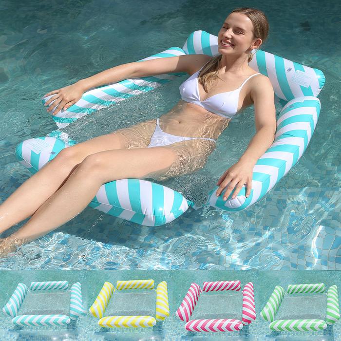 1pc Four Sided Diagonal Striped Inflatable Floating Hammock, Thickened Pvc Swimming Inflatable Float