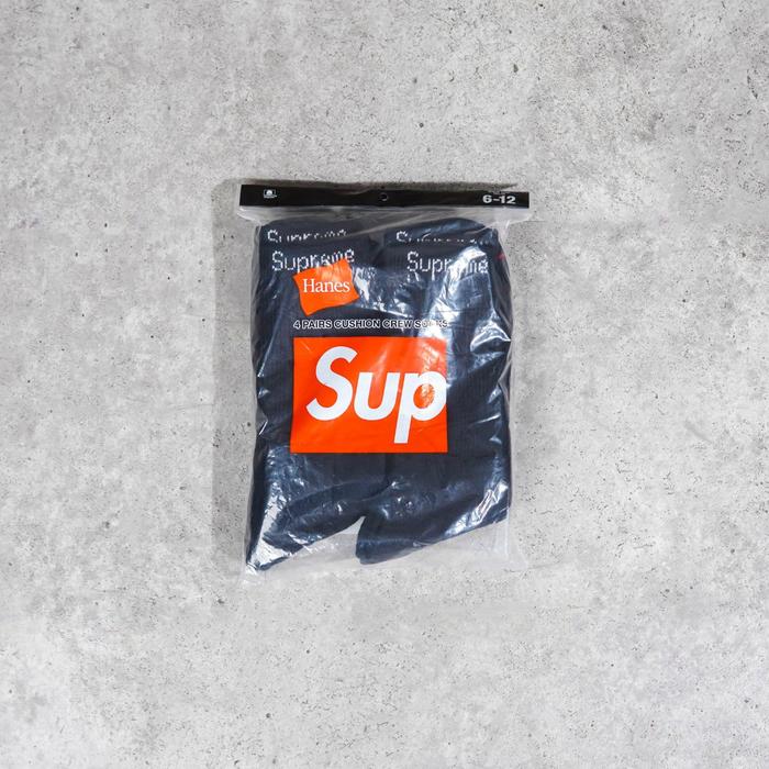 Kaos Kaki SUPREME HANES CREW BLACK SOCKS 100% ORIGINAL - 4 PACK