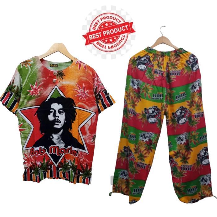 Terlaris Setelan Bob Marley/ Setelan Unisex/ Setelan Santai/ Setelan Pantai Celana Kaos Polka Dot Ka