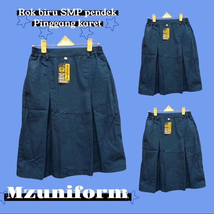 Rok Biru SMP Pendek / Rok SMP Pendek / Rok biru SMP Pendek Span Pinggang Karet