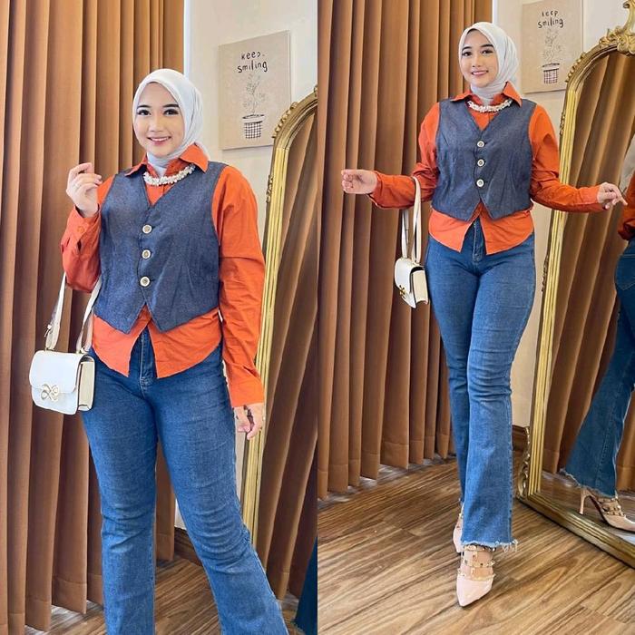 Wholesale Grace Lee Pgmta kemeja wanita katun kombinasi denim minimal order 6pcs seri warna Atasan