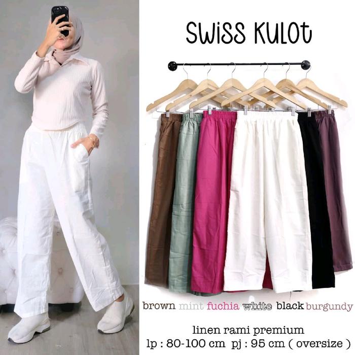 Swiss Kulot Celana Panjang Wanita Bahan Linen Rami Premium Lp 100 cm Fit to XL