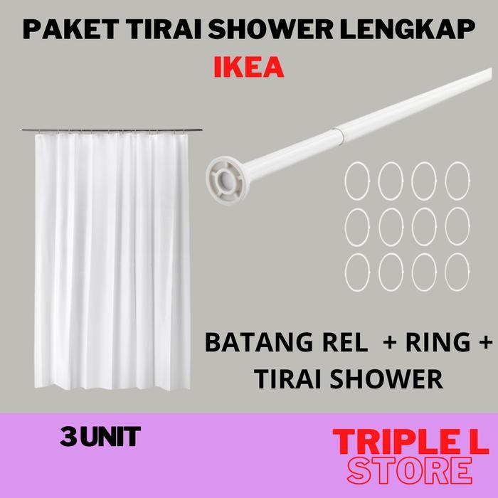 Paket Set Tirai Shower Kamar Mandi Shower Curtain Lengkap Putih