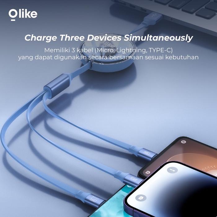[HWARTZ] OLIKE D104 KABEL CHARGE DATA 3IN1 66W FAST CHARGING MICRO IPHONE TYPEC - GARANSI 1 TAHUN
