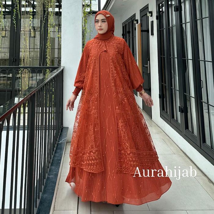 Gamis Aura set 2in1 Gamis + hijab by aura hijab ninona