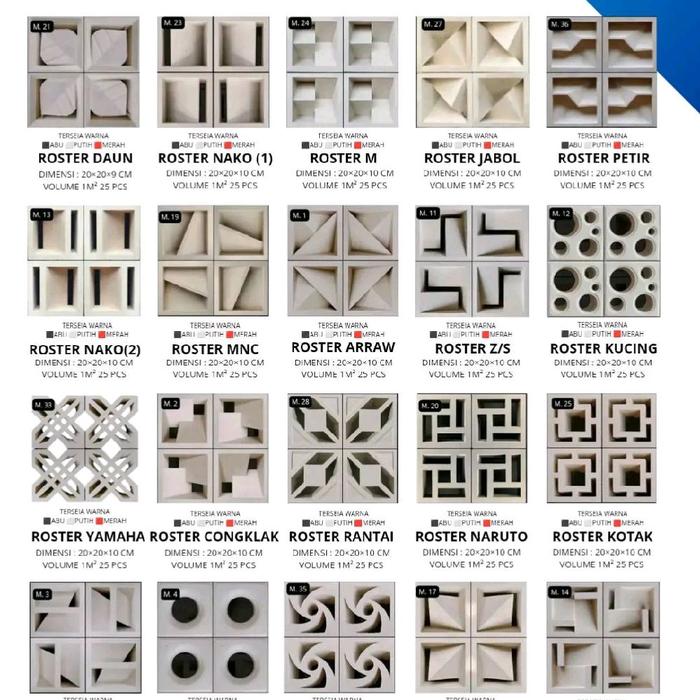 Roster Beton Minimalis Loster Bata Lubang Angin Abu Putih Merah 20x20x10cm Kualitas Terjamin untuk P