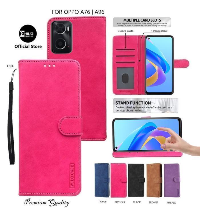Wilocase Untuk Oppo A76 | Oppo A96 Flip Leather Case Premium/Case Hp Dompet Best Seller