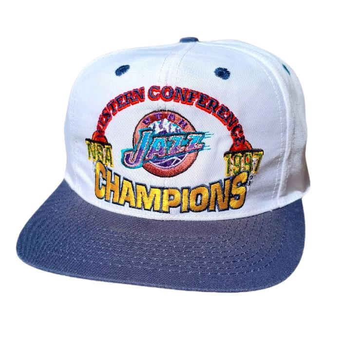 Logo7 Topi Vintage 90's Utah Jazz Snapback Hat Two Tone dengan Desain Western Conference Champions d