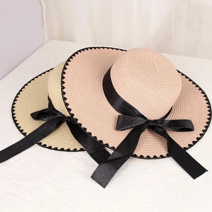 Topi Pantai Pita Hitam Renda Bahan Paper Elastis