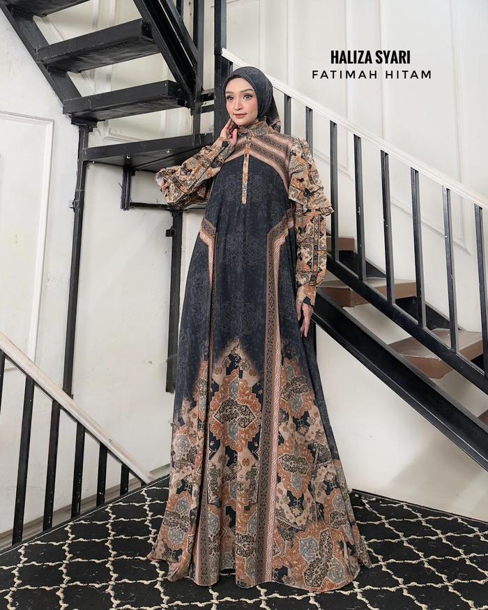 HALIZA SYARI | GAMIS FATIMAH SERIES | SET SCRAF 120, KHIMAR, COD | HITAM