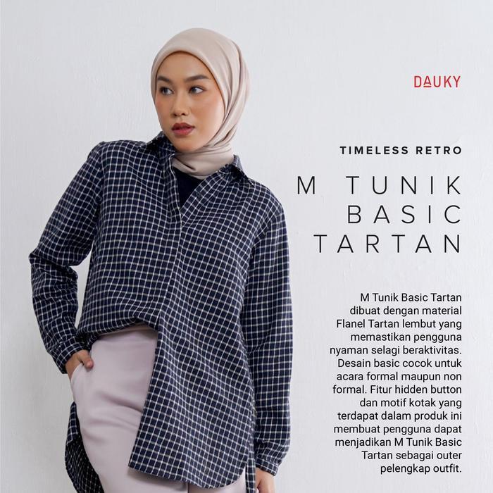 [War 5.5] Dauky Baju Atasan Tunik Panjang M Tunic Basic Tartan Motif Kotak Wanita Muslim Dewasa Rema