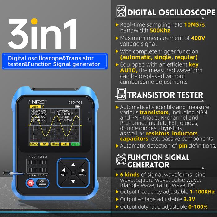 FNIRSI Digital Oscilloscope Transistor Tester Function Signal