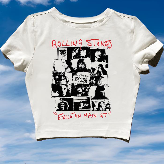 Crop Top ROLLING STONES EXILE ON MAIN ST RESCUER | Crop Tee Style Vintage y2k | Tank top Putih Overs