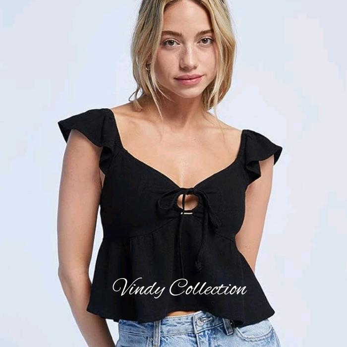 CROP BLOUSE TALI PITA IMPORT BANGKOK Polos Top Wanita Baju Hitam Pendek Cantik Santai Nyaman croptop