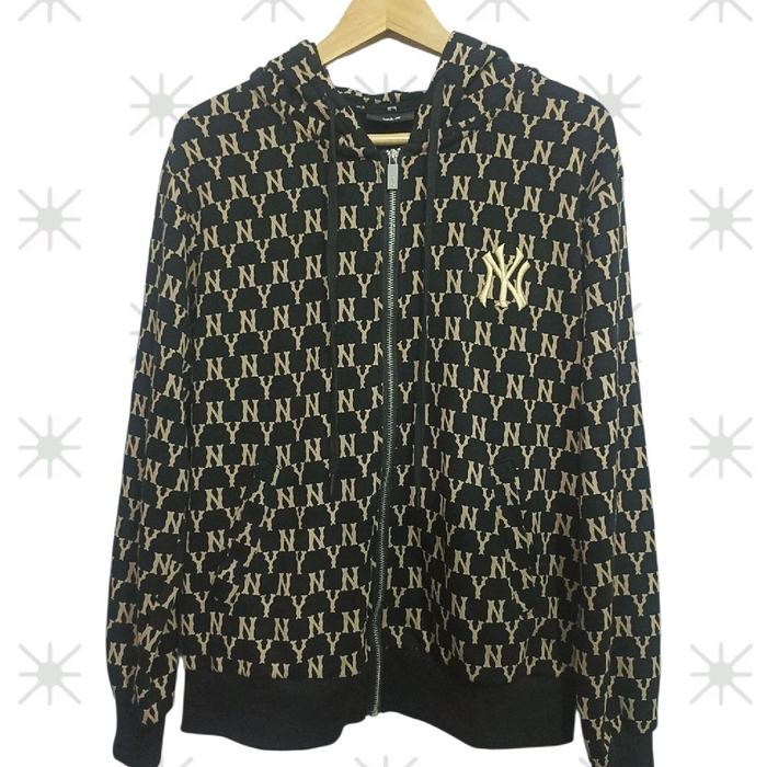preloved hoodie zipper mlb ny monogram hitam emas size S