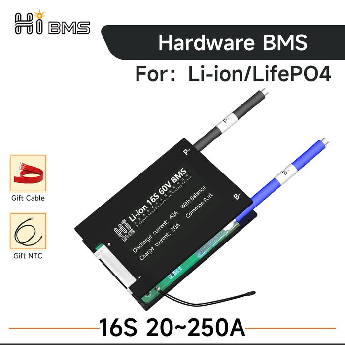 HIBMS 16s 48v LifePO4 bms 16S 60V 18650 with NTC 30A 40A 60A 80A 100A