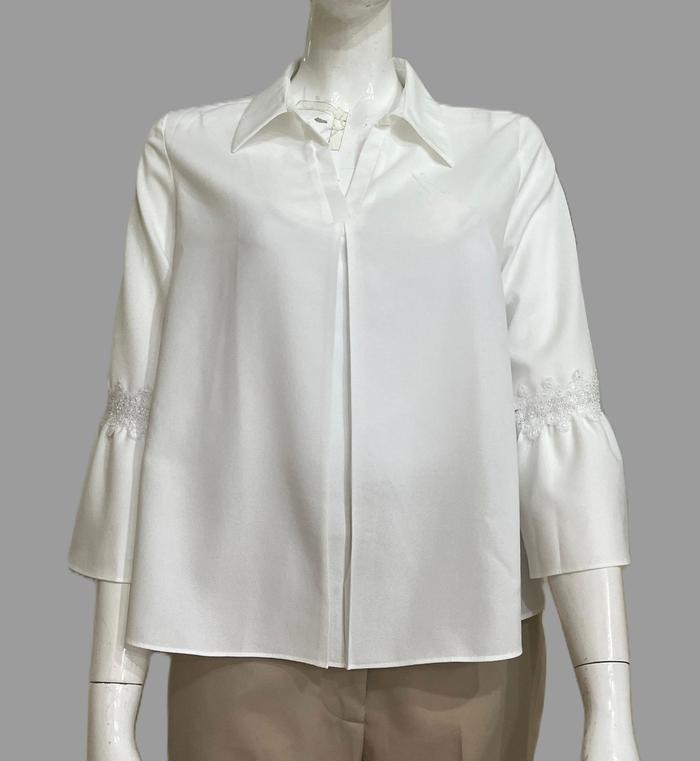 L^More  New Top Blouse Basic Lengan Trumpet - 283E White