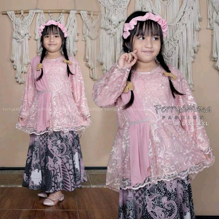 Set/Atasan kebaya selendang brukat anak dan rok duyung untuk usia 4-12thun Kebaya anak perempuan / K