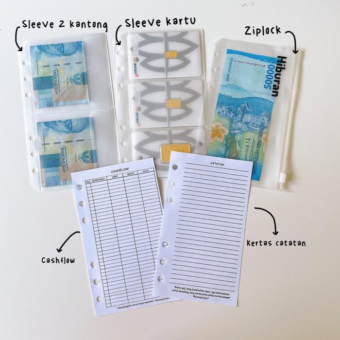 isi binder A6 cashflow keuangan kas ziplock dompet keungan