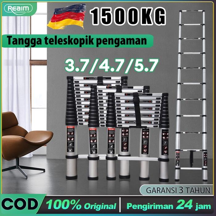 ASLI REAIM Tangga Lipat Aluminium Teleskopik 5.1M/4.3M/3.9M /Tangga aluminium teleskopik portabel /