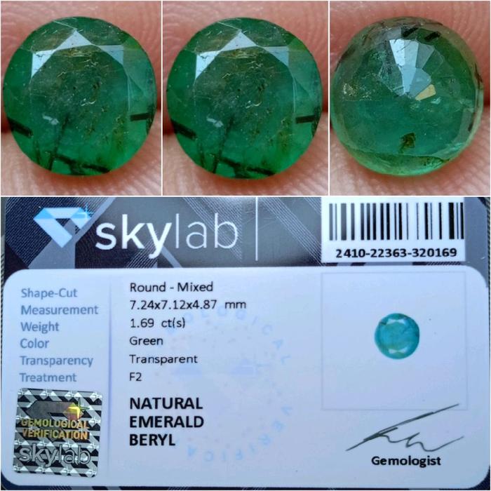 Batu Zamrud Rutiled Natural Emerald Beryl 1.69 Carats F2 Green Memo SKYLAB