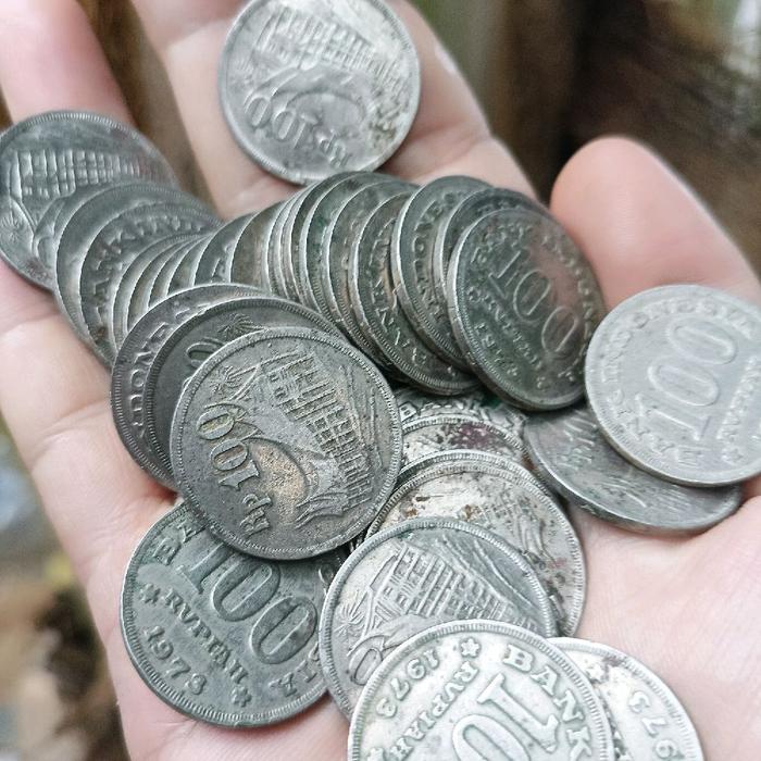 koin uang 100 rupiah tebal 1973 asli bukan replika, koin uang kenangan layak koleksi dan hobi cocok 