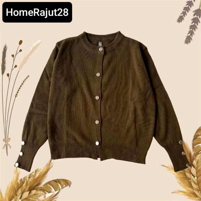 AIRA INARA Kardigan Rajut Kancing Gold Primum Bahan Samtex Lembut Tebal All Size Fit to XL Sweater M