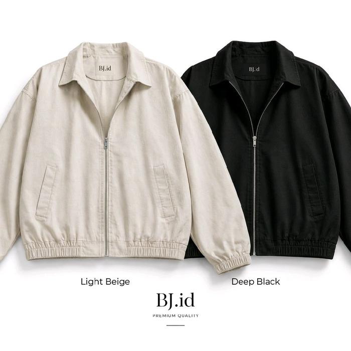 BJ.id Jaket Coach Vintage - Jaket Bomber Casual Pria/Wanita Unisex Light Beige & Deep Black
