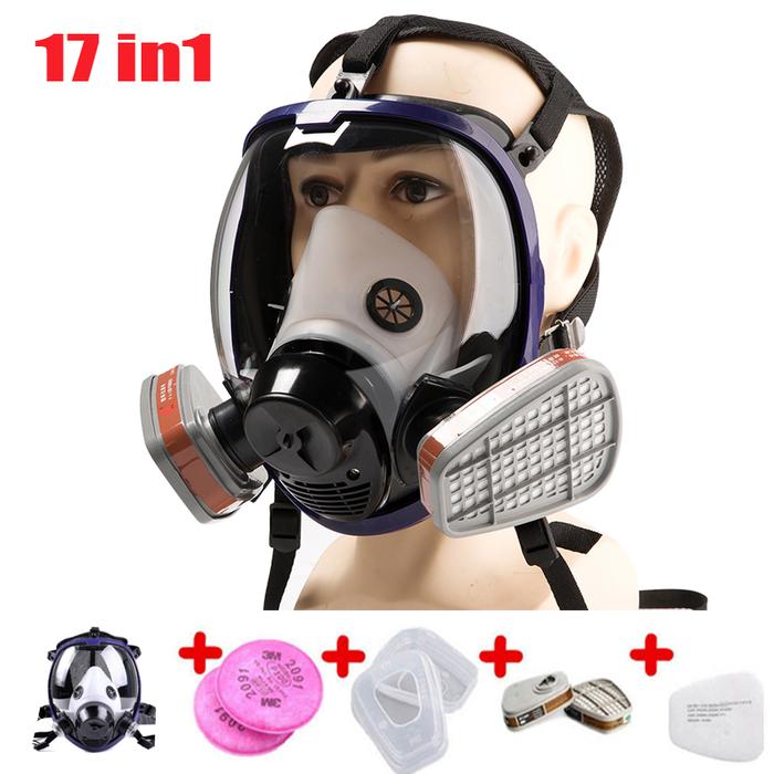 17 in 1 Full Face Gas Mask Silicone Filter Chemical Mask Dust Acid