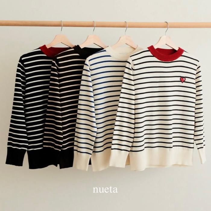 OLIVIA HEART Knit TOP NUETA Sweater Wanita dengan Lengan Panjang Motif Garis Hitam Putih dan Detail 