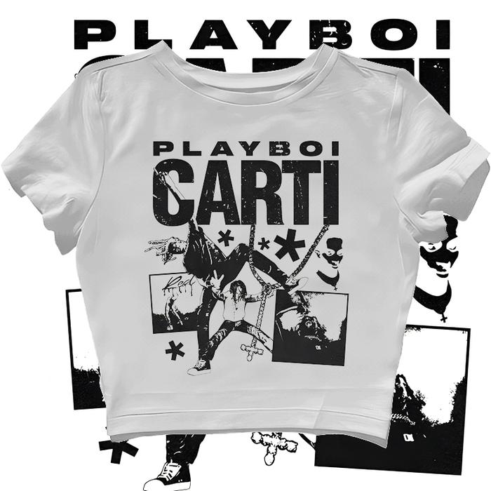 CROP TOP PLAYBOI CARTI | RAP TEE RAPPER | SINGER BAND METAL MUSIK ROCK | GRUNGE | CROPTOP PUTIH | CR
