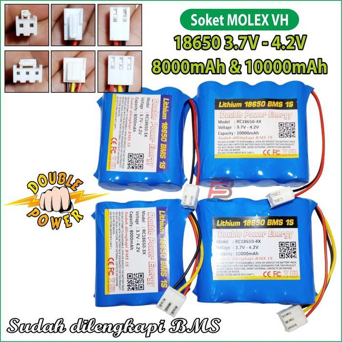 (EM) Baterai Lithium 18650 3.7V maxs 4.2V 10000mAh, Batre Speaker,Batre EDC Soket Molex VH 2 pin & 3