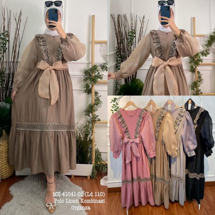 Gamis Ozias Lace  Tutu Brukat Mutiara & Lengan Organza Terbaru