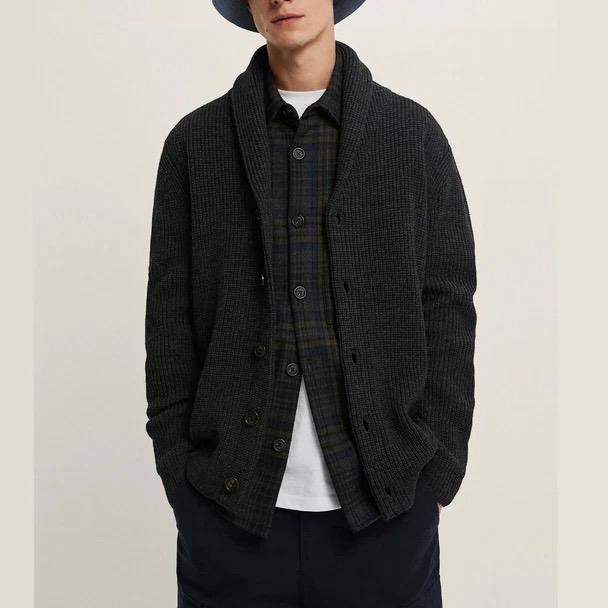 Zara Man - Shawl Collar Ribbed Textured Cardigan - Charcoal - Size L
