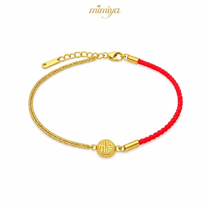 Mimiya Gelang Tali Merah Wanita Liontin Keberuntungan Warna Emas Adjustable